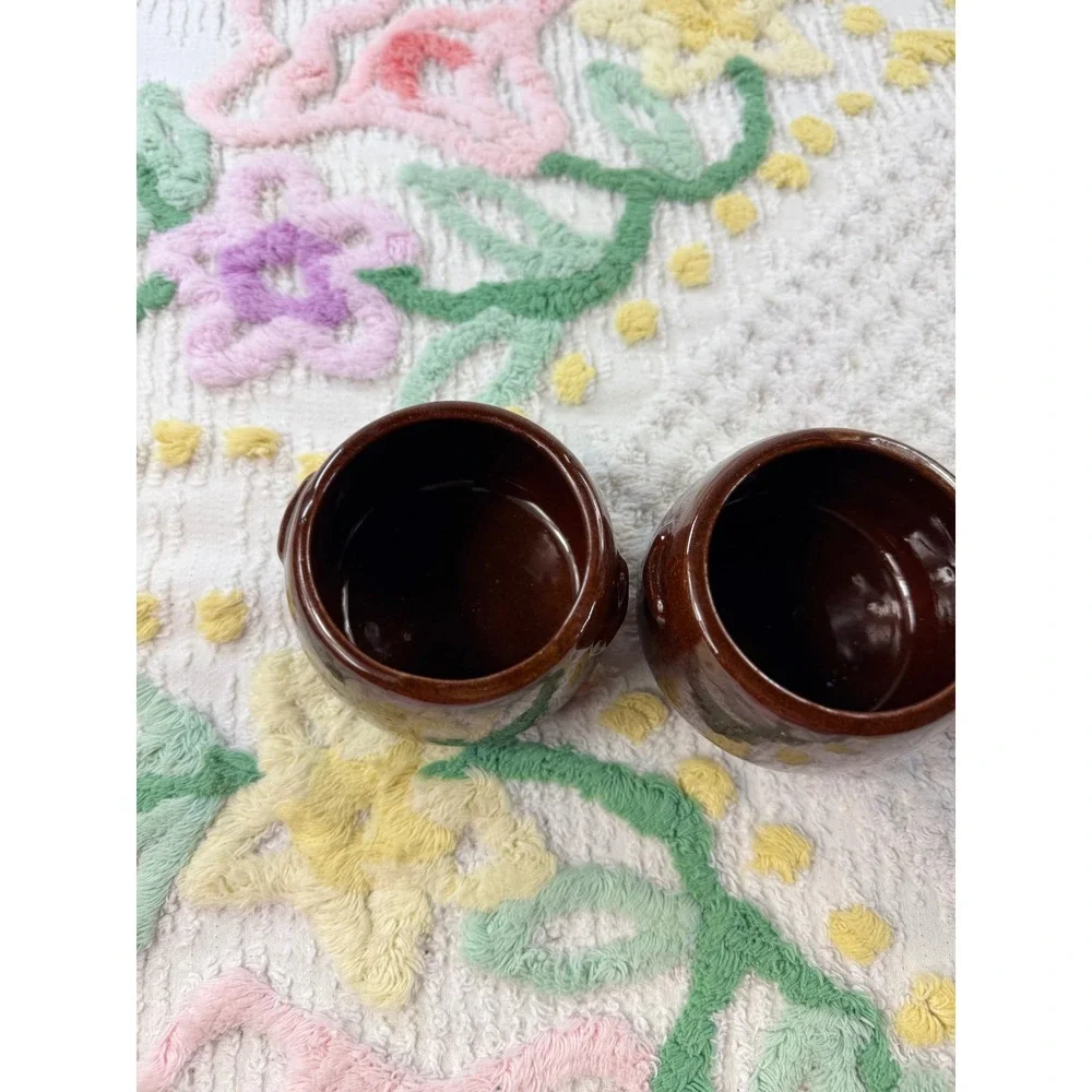 West Bend Vintage‎ Brown Glazed Stoneware Individual Bean Pots Set of 3 Crocks